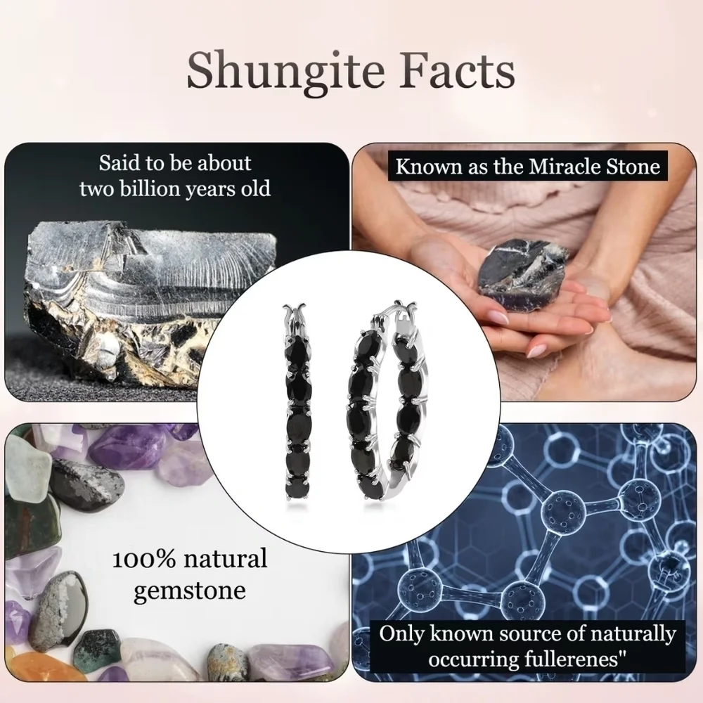 Elite Shungite Hoop Earrings In 925 Sterling Silver